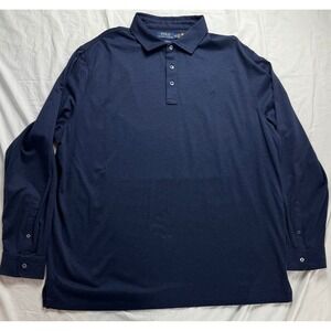 POLO RALPH LAUREN Mens Long Sleeve Polo Shirt Navy Blue Custom Slim Fit 2XL pony
